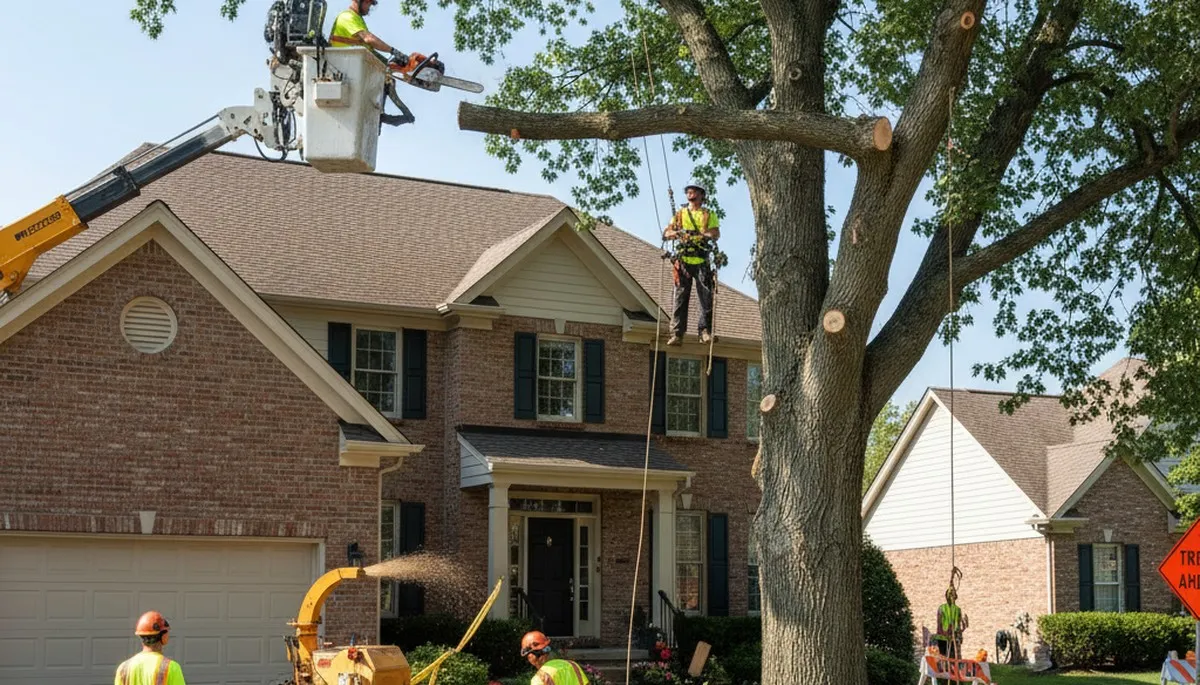 Large tree removal by professional arborists using bucket truck in Orchard Park, Buffalo NY