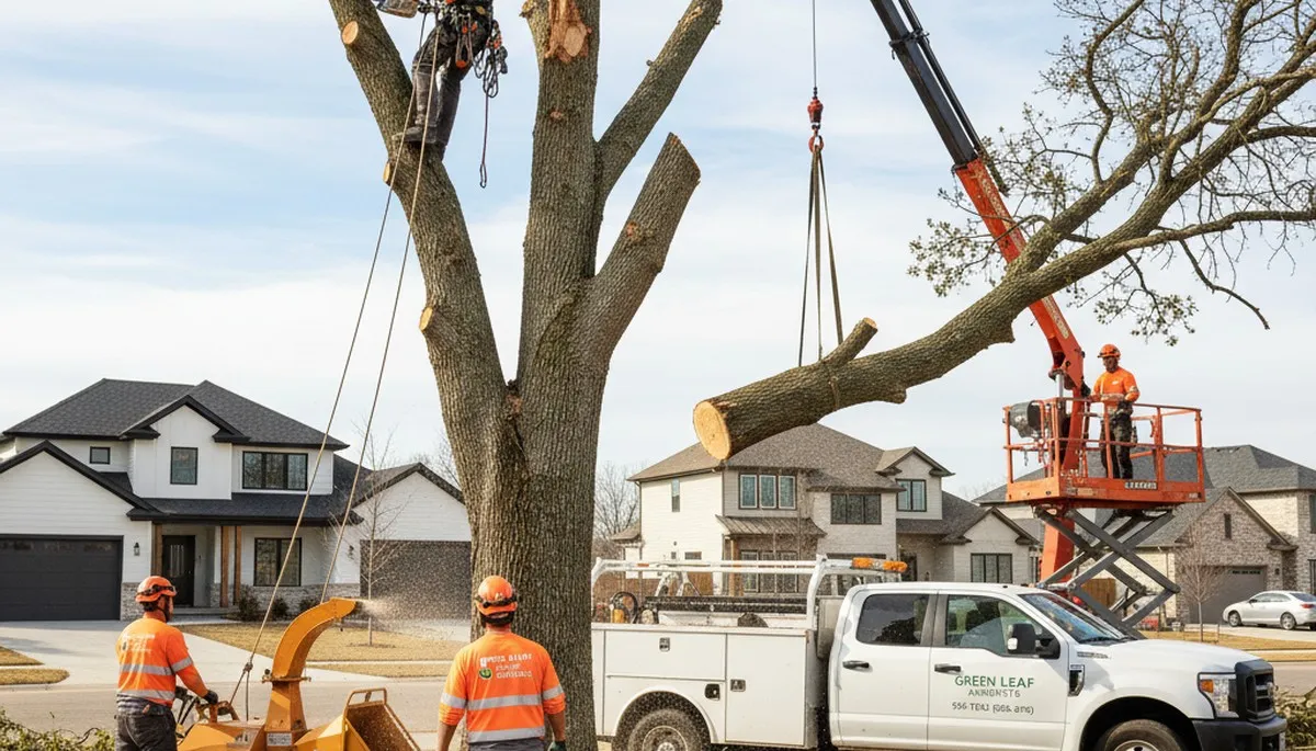 Professional tree removal crew working safely in Buffalo, NY yard